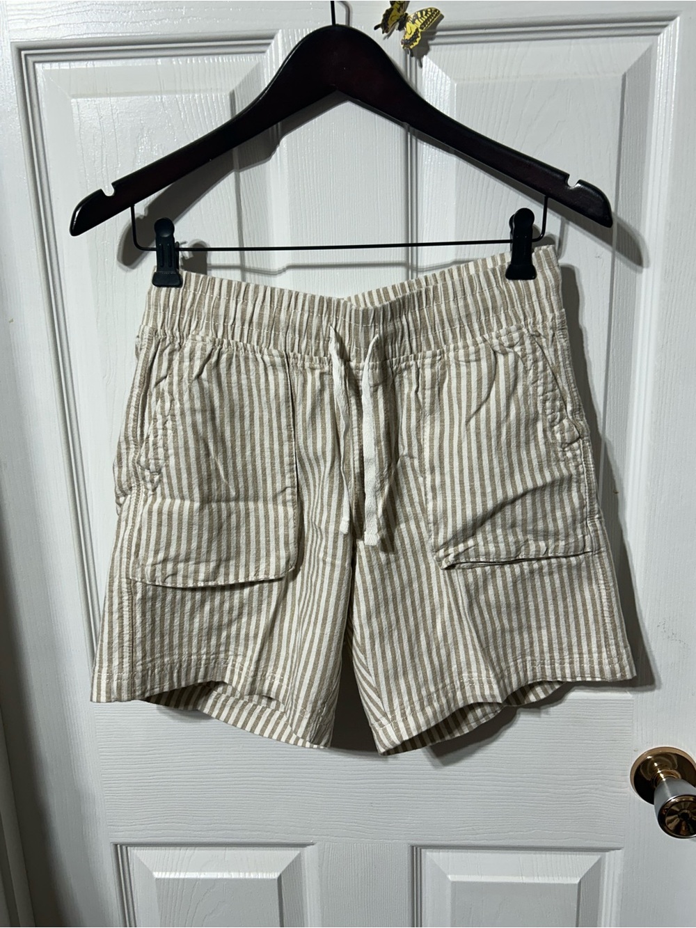 Denver Hayes Beige & White Striped Casual Shorts